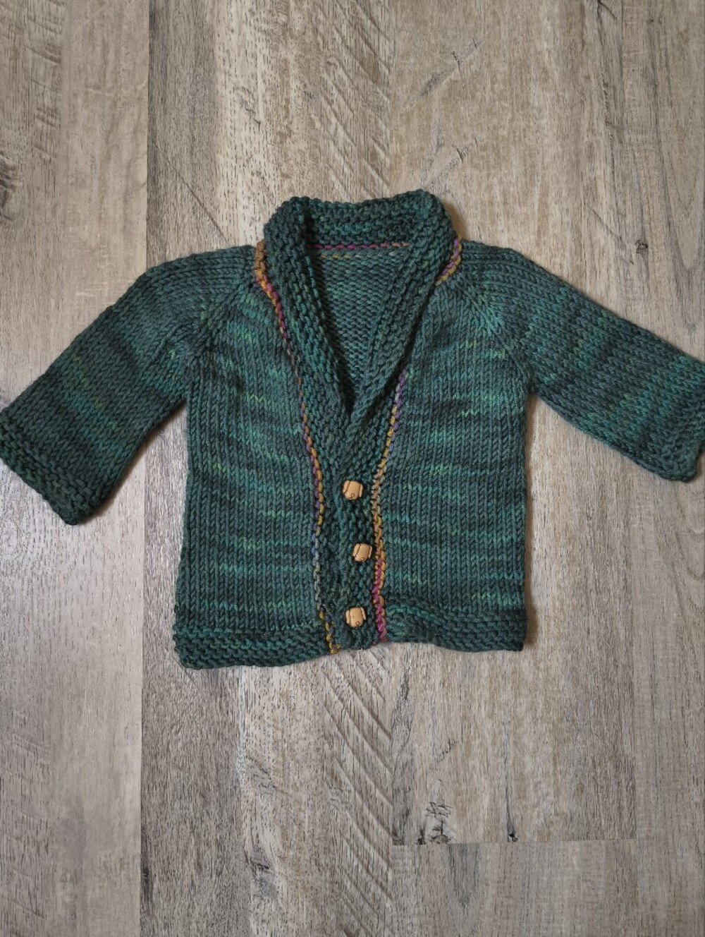 Hand Knit Green Child Cardigan Sweater Hooded Artisan Cottagecore